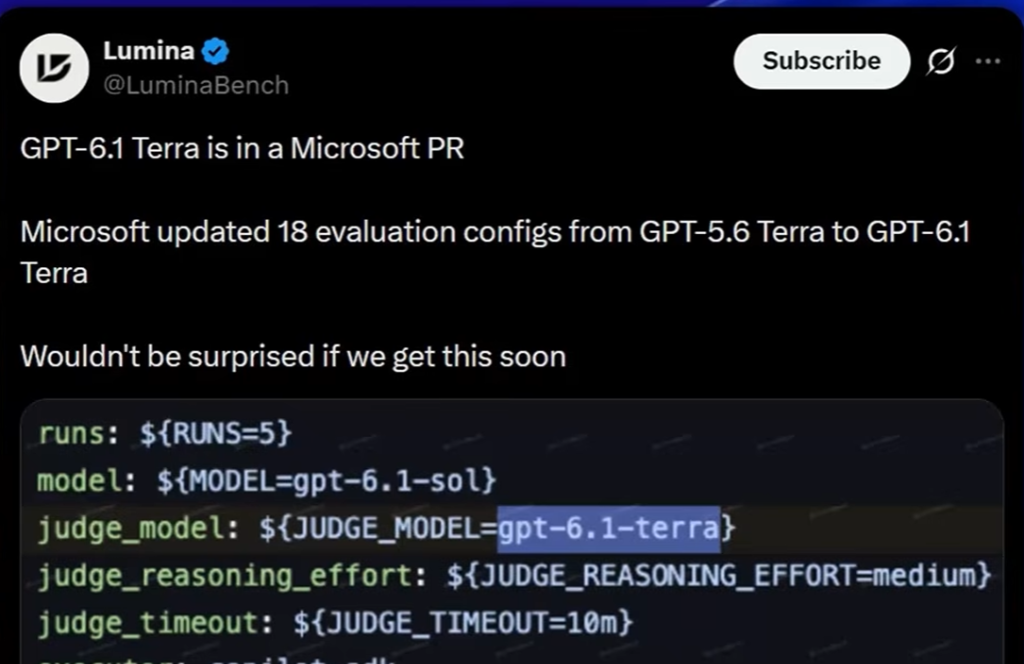 Configuración del Pull Request de Microsoft mostrando gpt-6.1-sol y gpt-6.1-terra